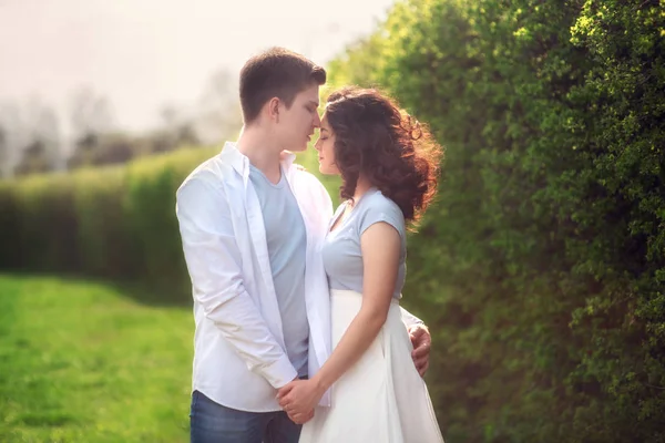 Pasangan Muda Jatuh Cinta Outdoor Couple Berpose Musim Panas Lapangan — Stok Foto