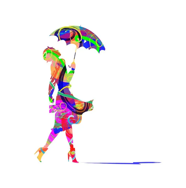 Femme avec parapluie — Image vectorielle