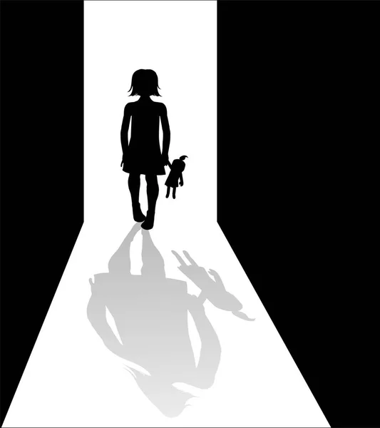 Meisje silhouet in het donker — Stockvector