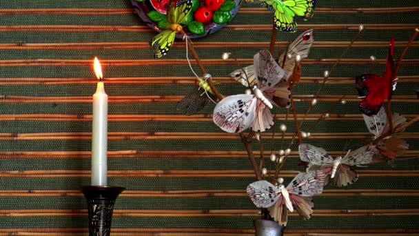 Candle butterfly fire light — Stock Video