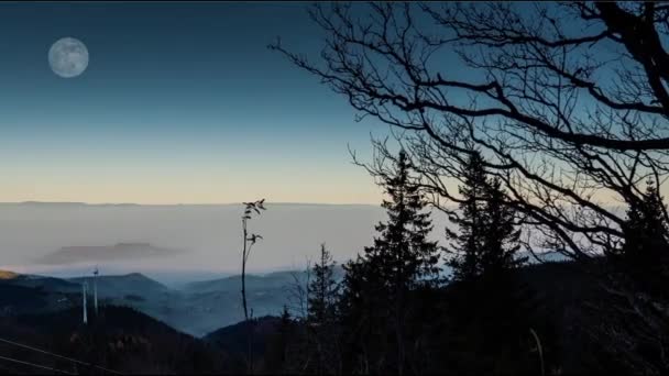 Time lapse pleine lune brouillard ciel — Video