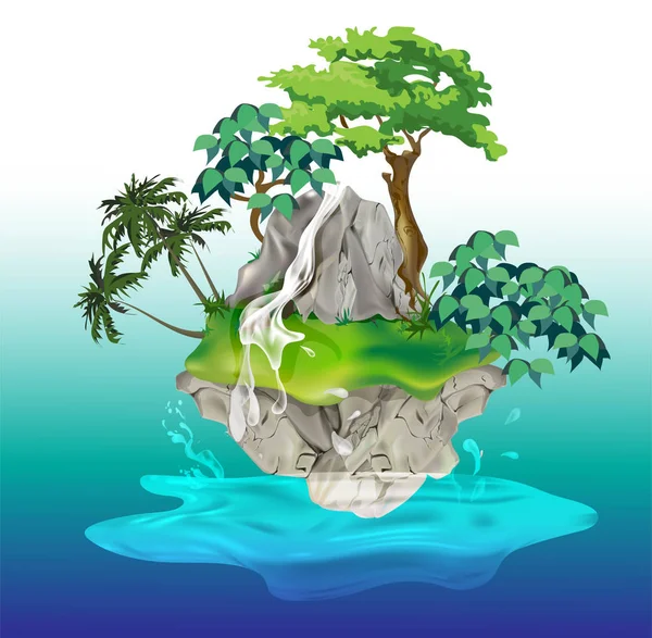 Island ,waterfall — Stock Vector