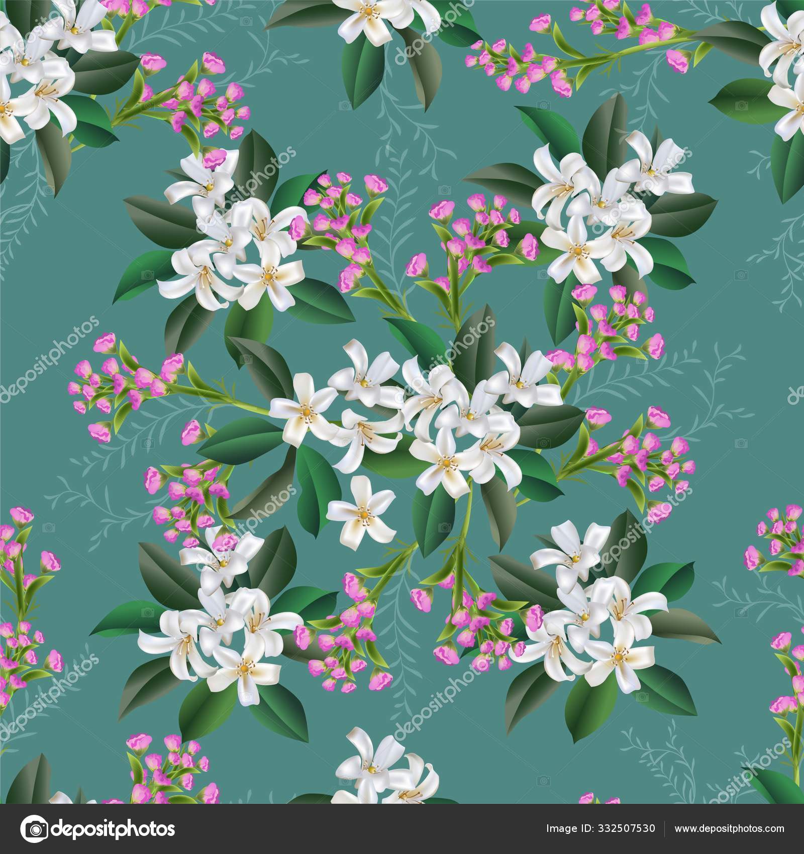 Sampaguitaジャスミンと紫色の花ベクトルイラストと花のシームレスパターン ストックベクター C Amsure7 Gmail Com