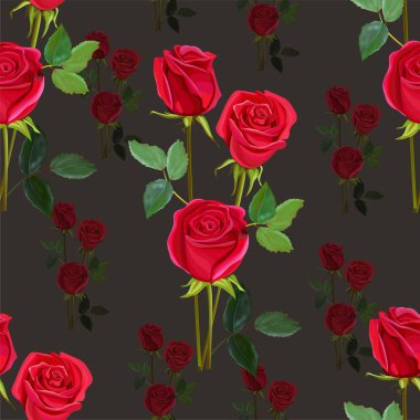 Kırmızı güllü güzel çiçek buketi kusursuz desenli vektör çizimi