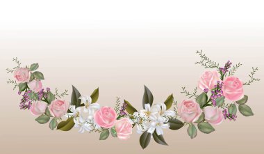 Pembe güller ve Sampaguita Jasmine buket vektör çizimi