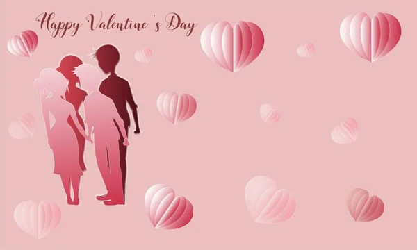 Glücklicher Valentinstag Mit Liebhaber Und Herzform Scherenschnitt Stil Vektor — Stockvektor
