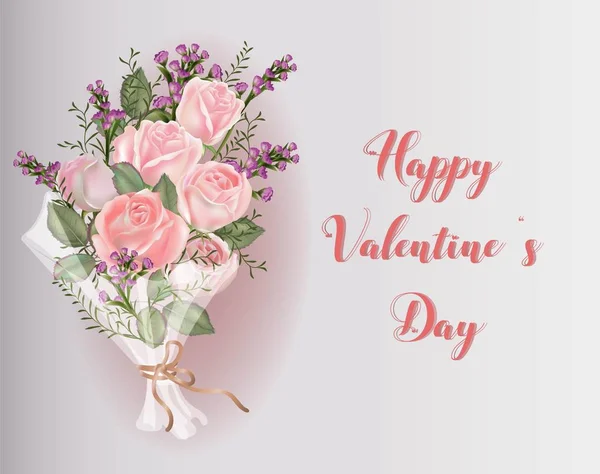 Einen Strauß Rosa Rosen Valentinstag Zum Verschenken Ihre Lieben — Stockvektor