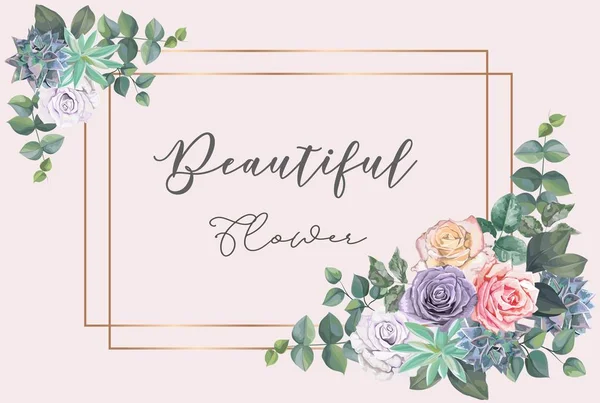 Όμορφο Πλαίσιο Λουλουδιών Για Γάμο Πρόσκληση Ευχετήριες Κάρτες — Διανυσματικό Αρχείο