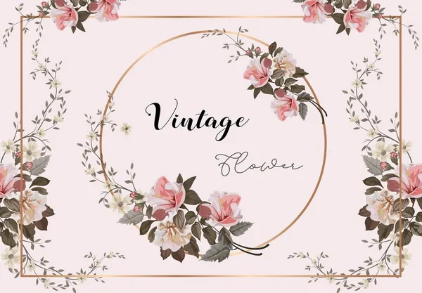 Fleur Vintage Avec Hibiscus Sur Cadre Rond Illustration Vectorielle — Image vectorielle