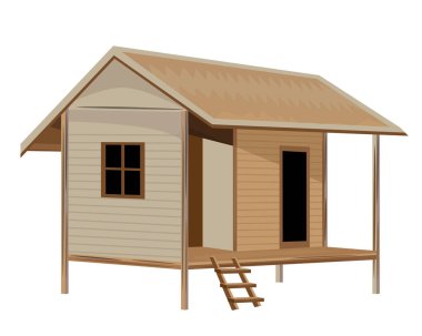 Beyaz arka planda ahşap ev yapısı