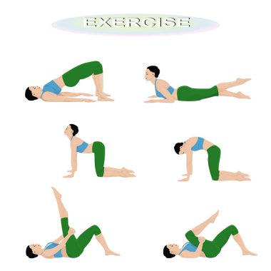 Egzersiz yapan ve yoga yapan bir grup kadın beyazlar üzerinde izole edilmiş.