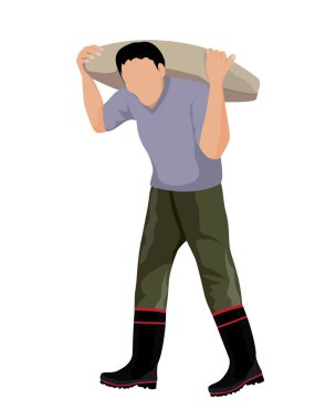 İnşaat için çimento çantası taşıyan güçlü bir adam. 