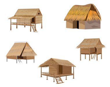 set of wooden houses construction isolated on white clipart