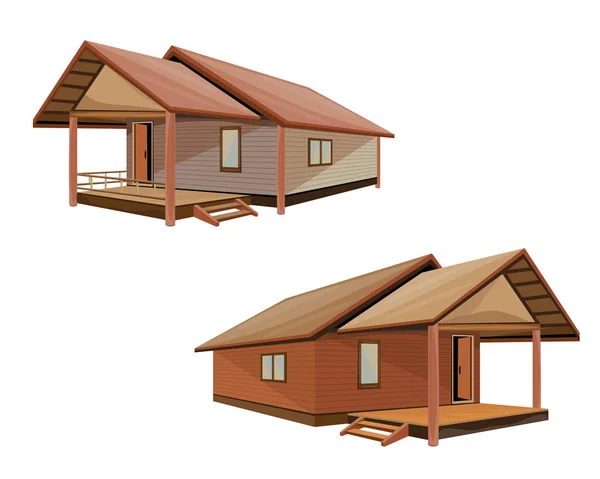 白に隔離された木造住宅のセット — ストックベクタ