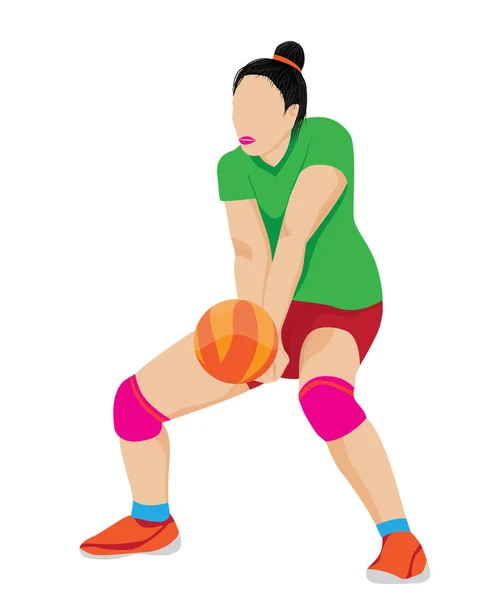 Woman Playing Volleyball Isolated White — Stock Vector