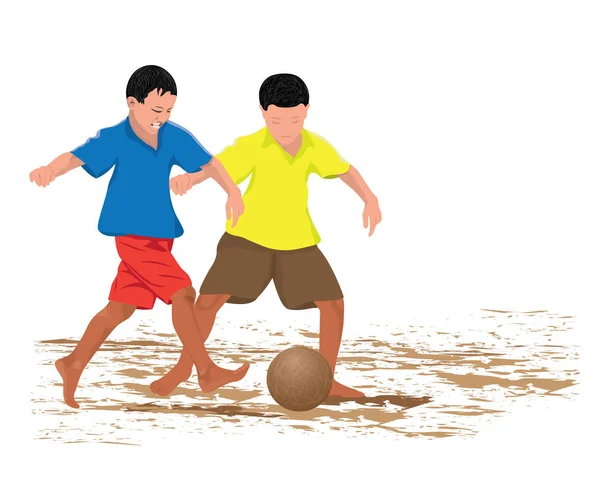 Crianças Jogando Futebol Lama Isolado Branco — Vetor de Stock