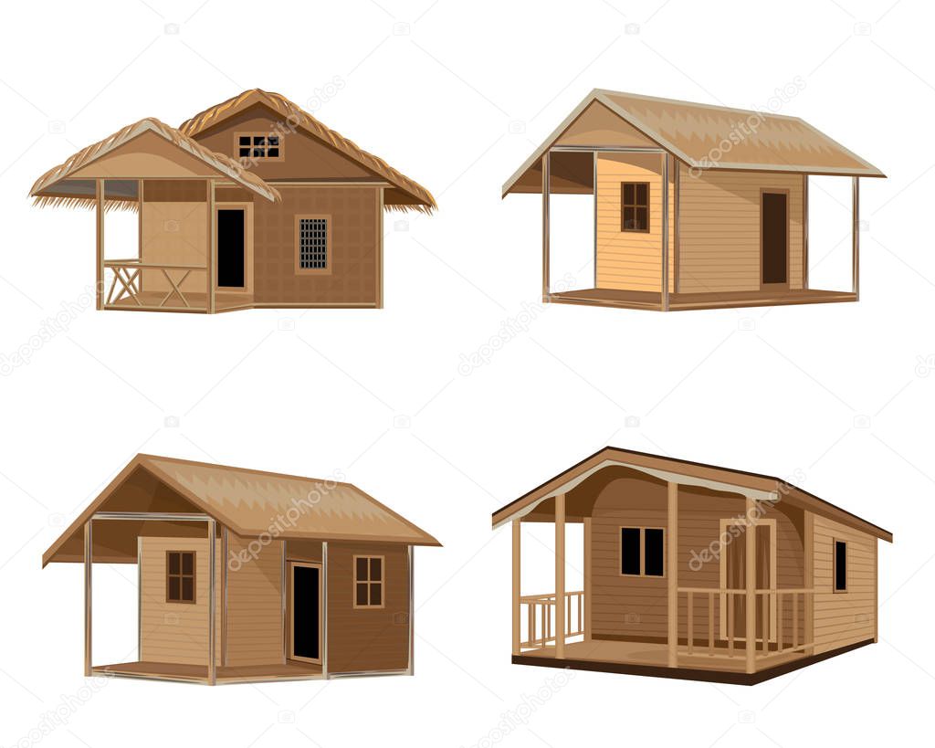 set of wooden houses construction isolated on white