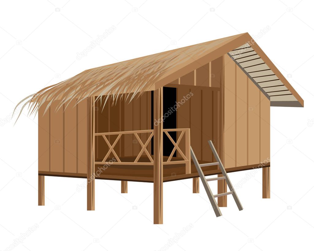 wooden house construction on white background