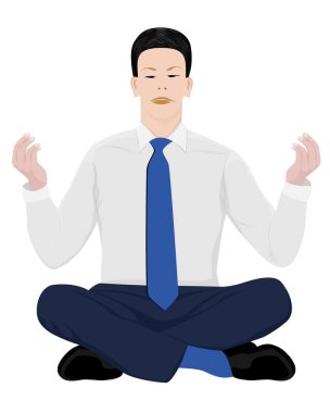 Lotus pozisyonunda meditasyon yapan iş adamı.