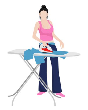 Kadın elbise ütüleme vektör illüstrasyonu 