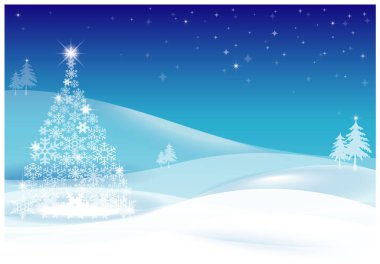 Köknar ağaçları ve karlı Noel arkaplanı, vektör illüstrasyonu 