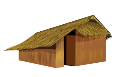 Beyaz arkaplan vektör tasarımında izole edilmiş saman kulübesi