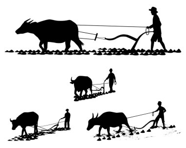 siluet çiftçi çizgi film şekil vektör tasarımı