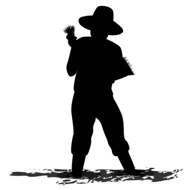 İnsan silueti hasat topluyor. 