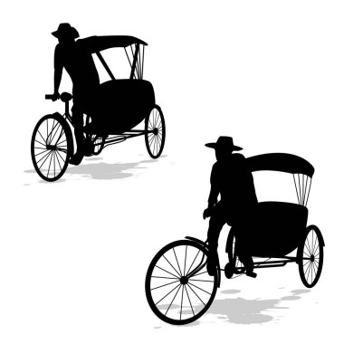 Siluet işçisi ve üç tekerlekli bisiklet vektör tasarımı