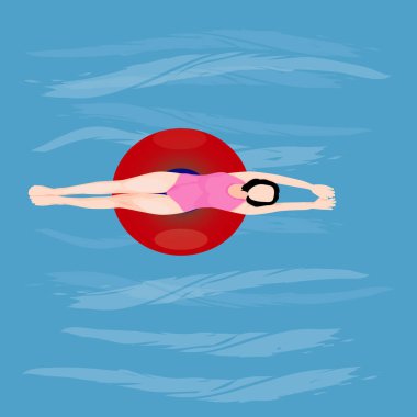 Sevimli kadın ve yaşam halkası deniz vektörü tasarımında