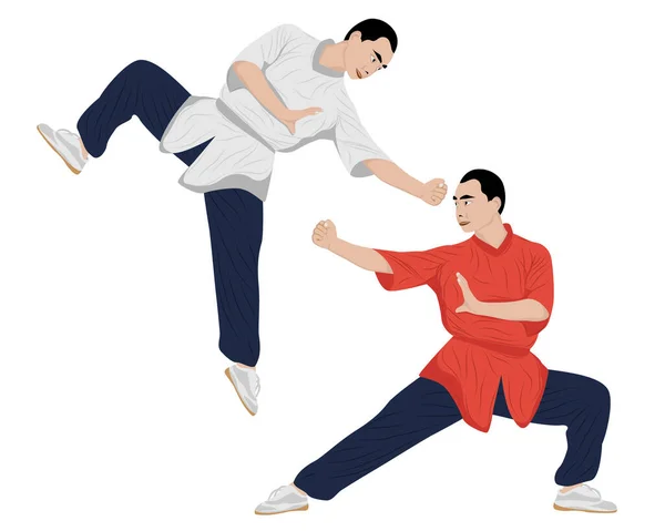 Dos Hombres Compiten Artes Marciales — Vector de stock