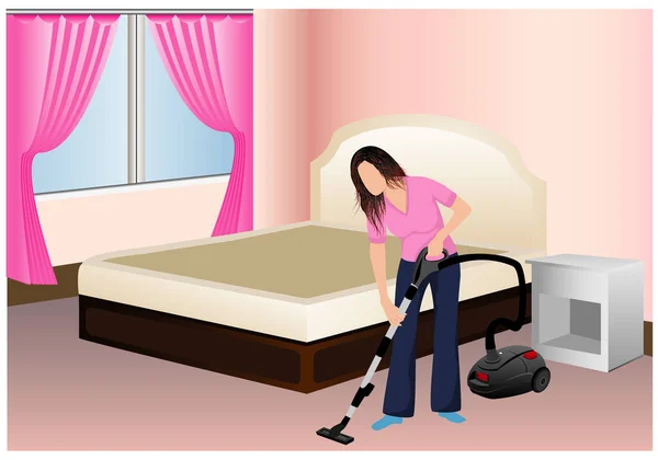 Woman Cleaning Floor Vacuum Cleaner — Stock Vector