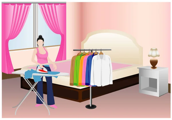 Vector Illustration Woman Ironing Clothes — Stock Vector