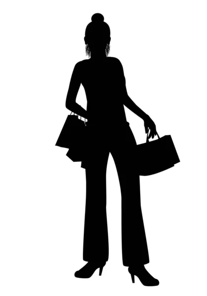 Silhouette Woman Dress Shopping Bag White Background — Stock Vector