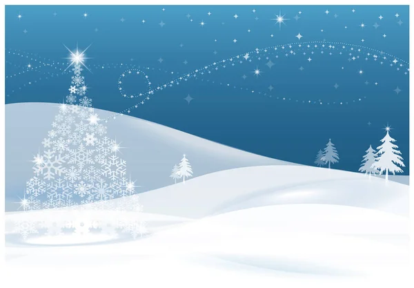 Dağlarda kar ve ağaçların olduğu Noel arkaplanı, vektör illüstrasyonu 