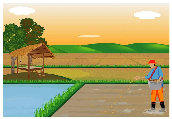 Ilustración Agricultor Campo — Vector de stock