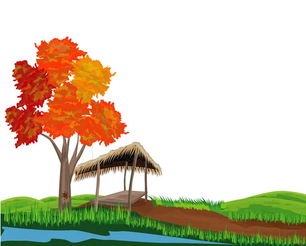 Ilustración Árbol Con Gazebo — Vector de stock