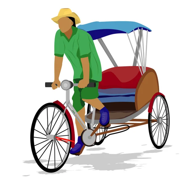 Uomo Lavoro Isolato Progettazione Vettoriale Bicicletta Tre Ruote — Vettoriale Stock