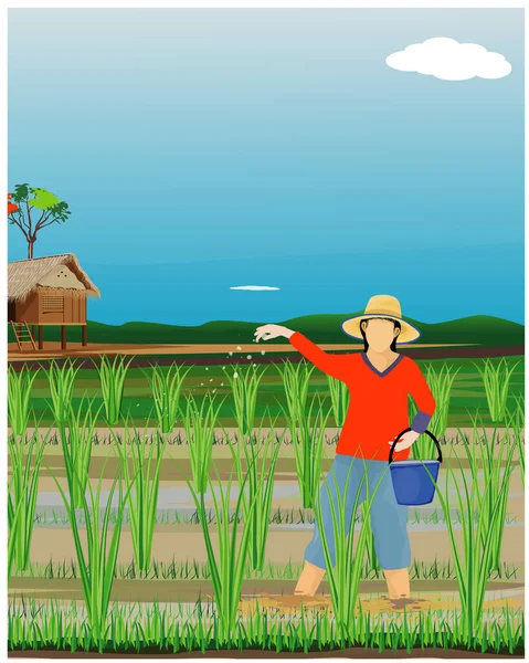 Ilustración Agricultor Que Trabaja Sobre Terreno — Vector de stock