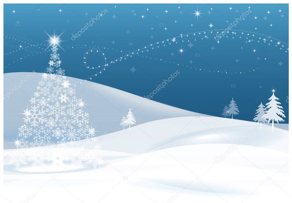 christmas background with snow and trees in mountains , vector illustration 