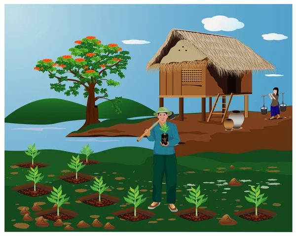 Bahçedeki bir adamın vektör çizimi 