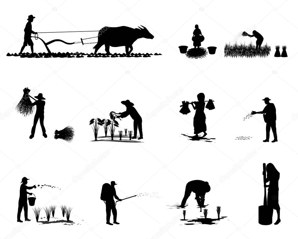 set of farm people silhouettes