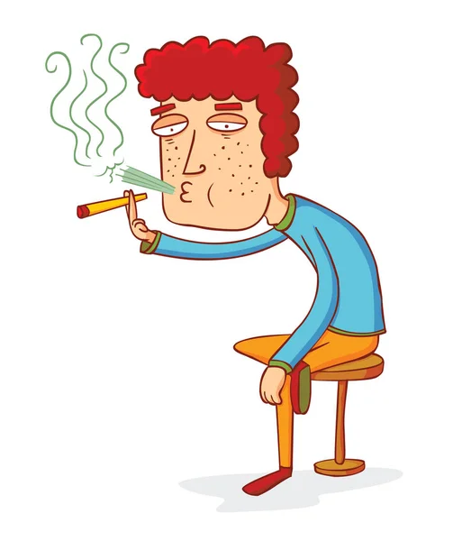 坐在吸烟者的插图 — 图库矢量图片
