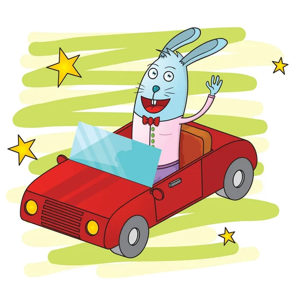 Kaninchen am Steuer eines Autos — Stockvektor