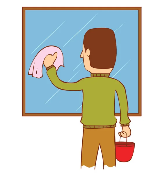 Illustration Man Washing Mirror — Stock Vector