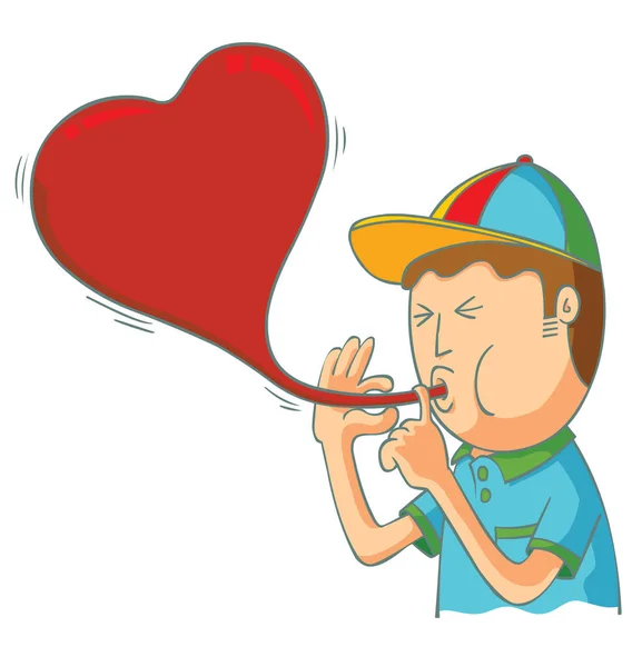 Kid Blowing Love Balloon — Stock Vector
