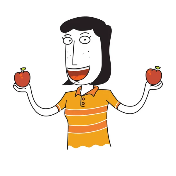 Kvinna Hålla Två Äpplen — Stock vektor