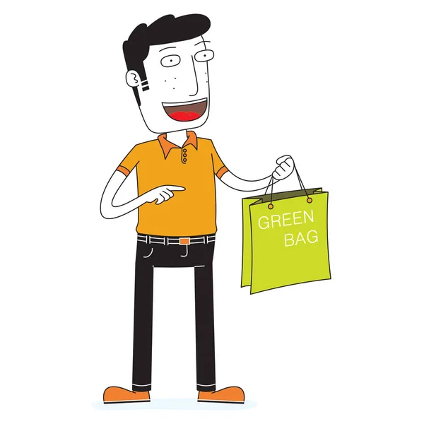 Man Showing Environment Friendly Plastic Bag — Stock Vector