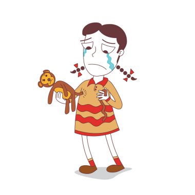 Ağlayan küçük kız ve oyuncak bebeği