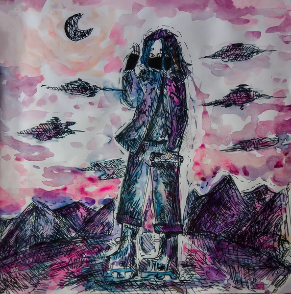 Dağlarda gün batımını pembeye boyadım.